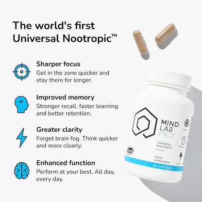 Mind Lab Pro® MLP® v4 Universal Nootropic™ Brain Booster Supplement for Focus, Memory, Clarity, Energy - 60-Count - Plant-Based, Naturally Sourced Memory Vitamins for Better Brain Health